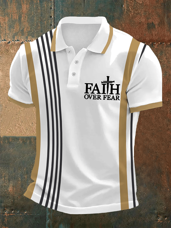 Camisa polo retro Faith casual estampado para hombre