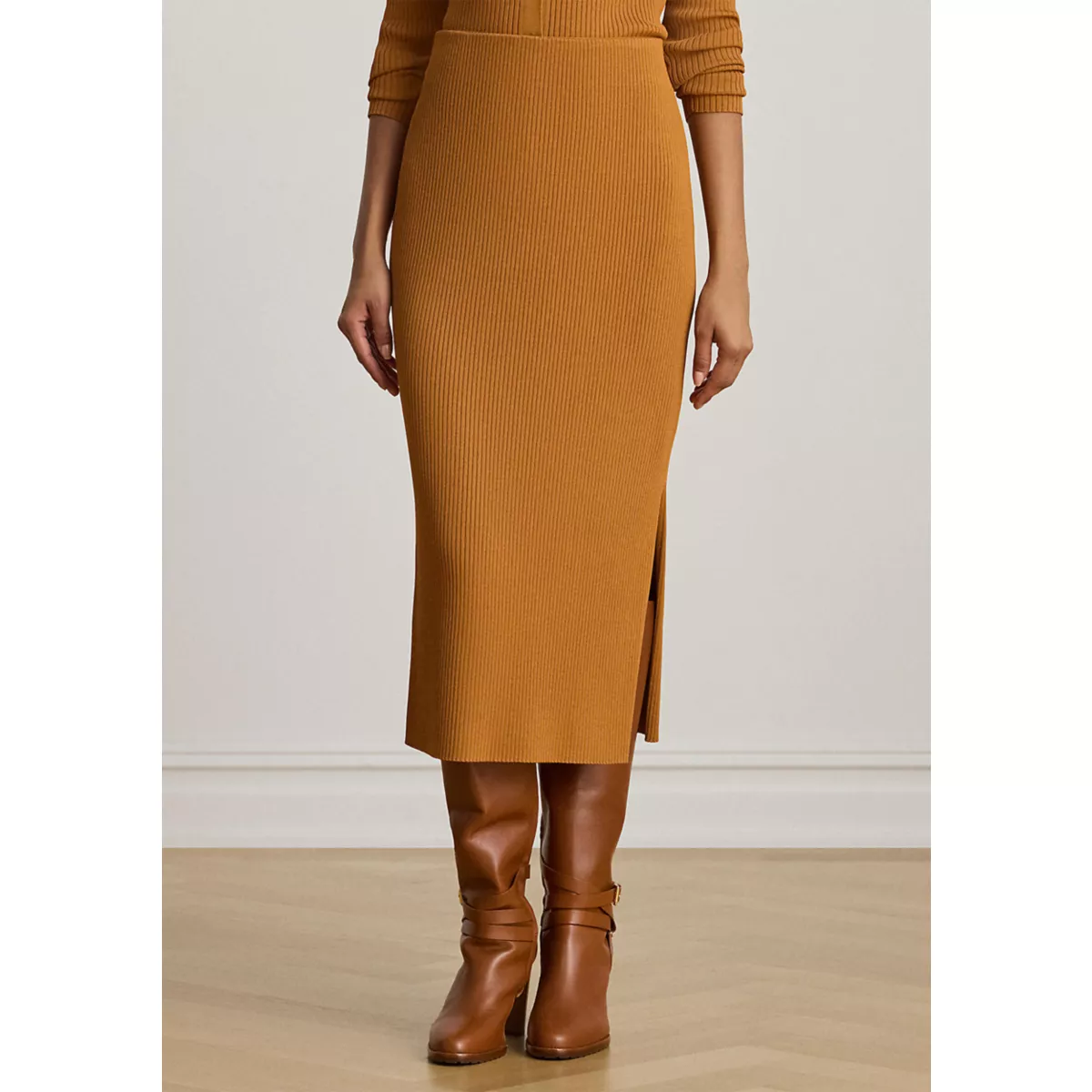 Rib-Knit Pencil Midi Skirt - 4