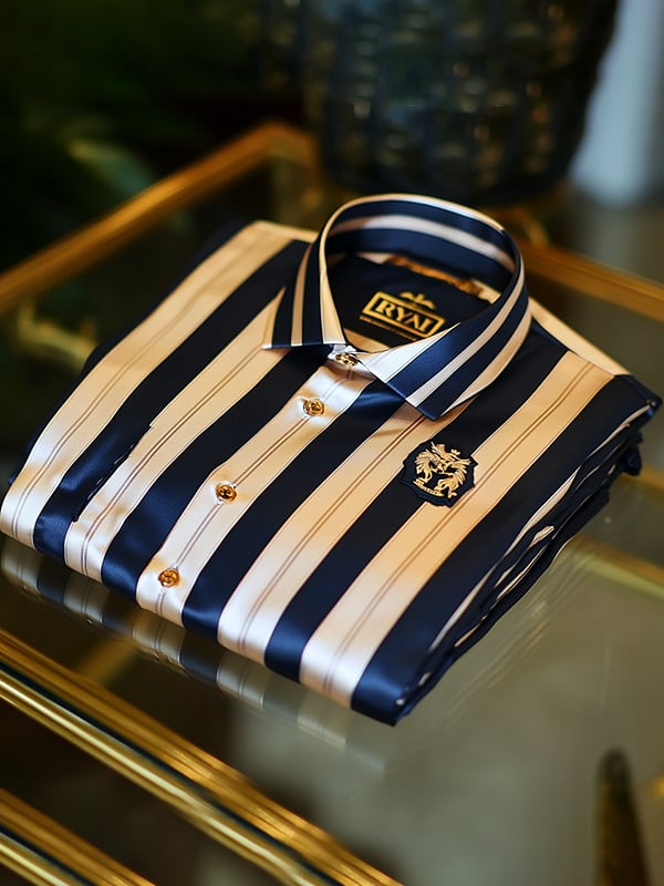 Camisa satén Luxe estampado de manga corta Button para hombre