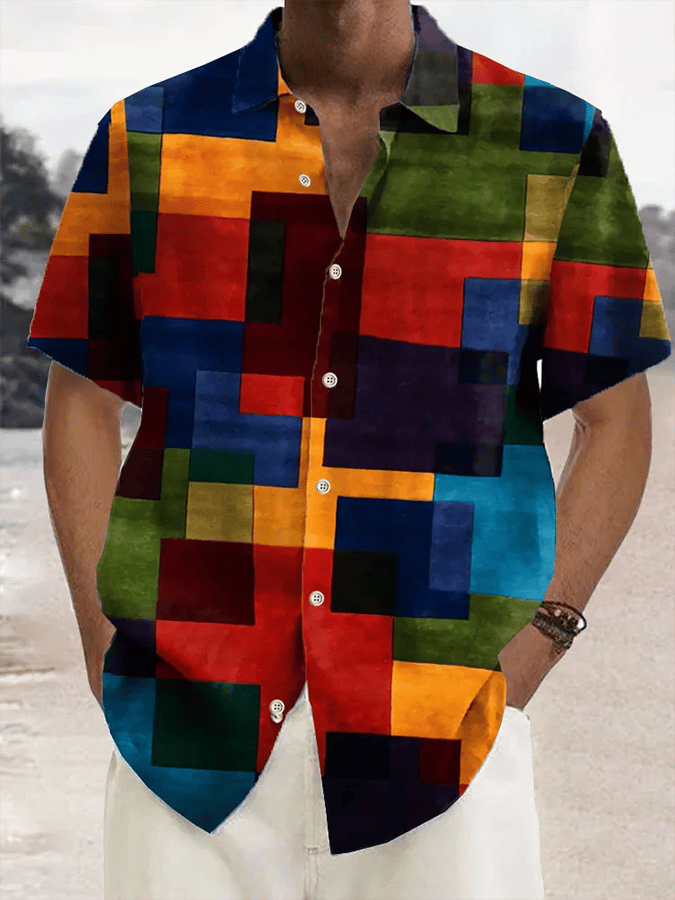 Camisa vintage Textured estampado casual (With Pockets) para hombre