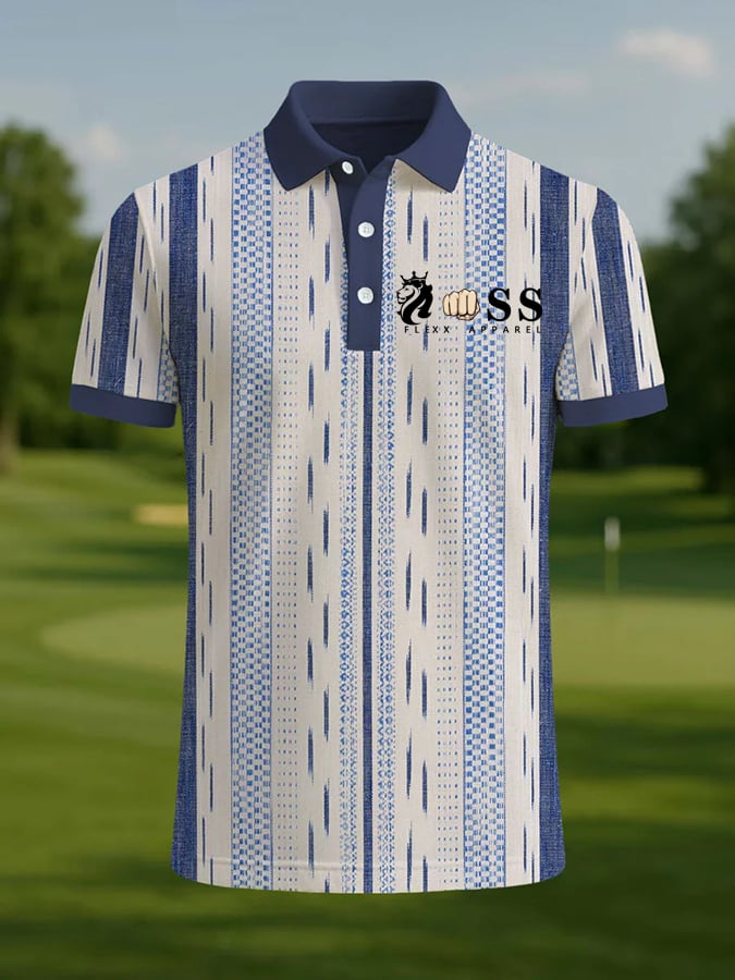 Camisa polo retro Letter Design estampado casual para hombre