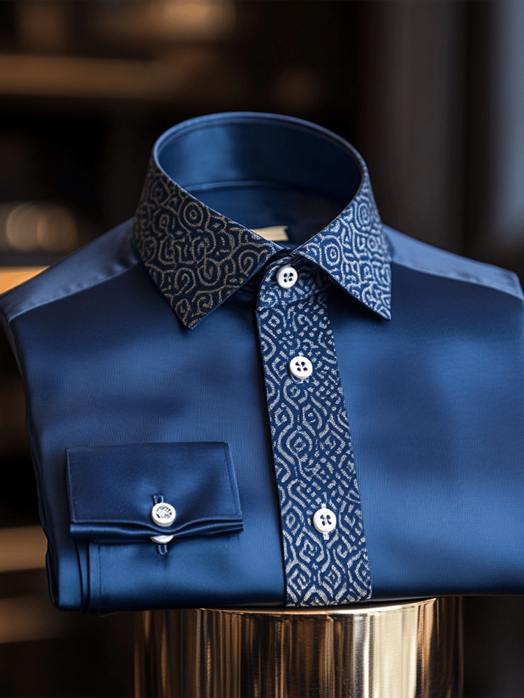 Camisa de lujo Romantic Contrast Color estampado de manga larga para hombre