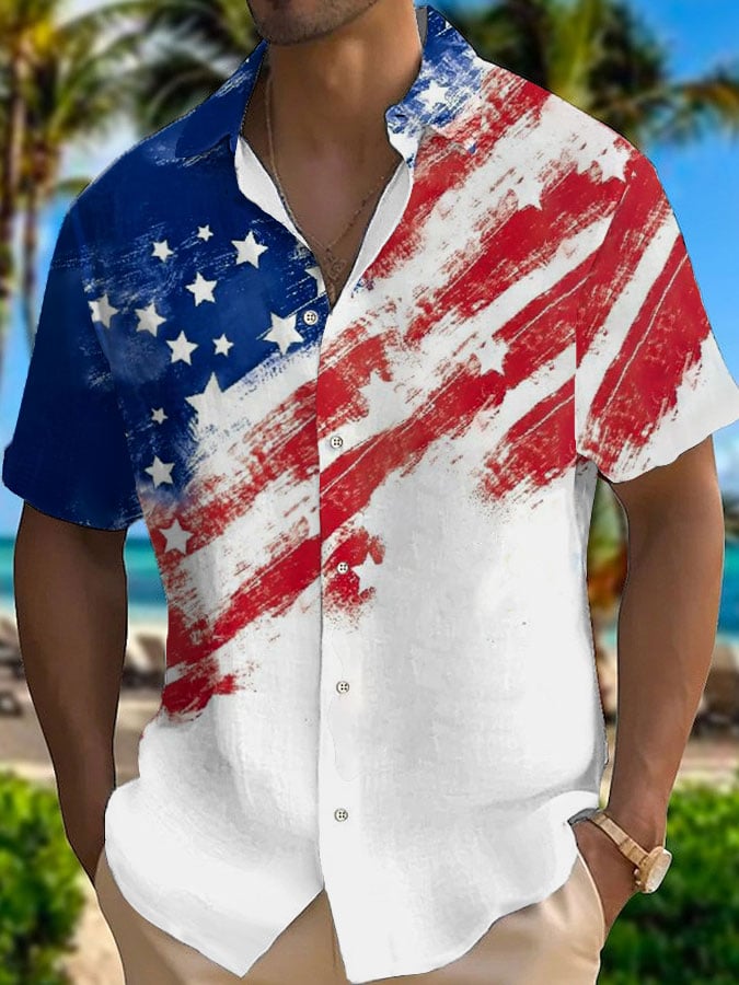 Camisa American Flag Hawaiian casual estampado para hombre