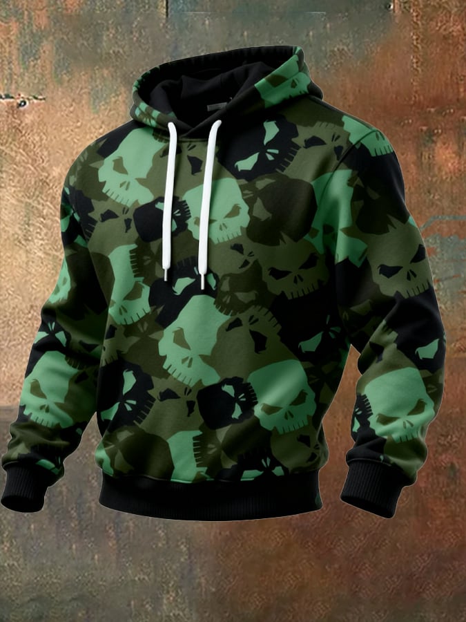 Sudadera retro desgastado en bloques de color camuflaje estampado casual de manga larga para hombre
