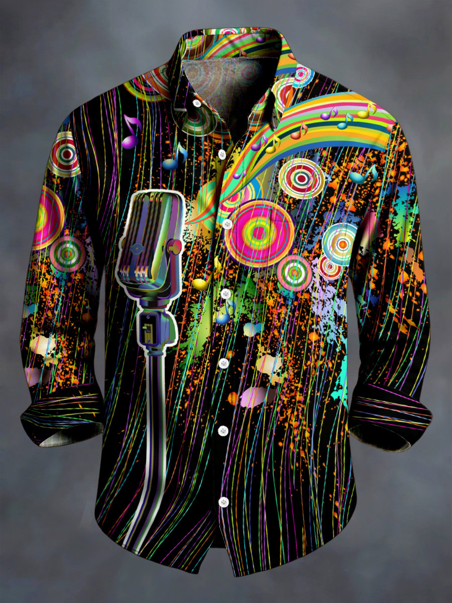 Camisa vintage Hippie Music Art de manga larga para hombre