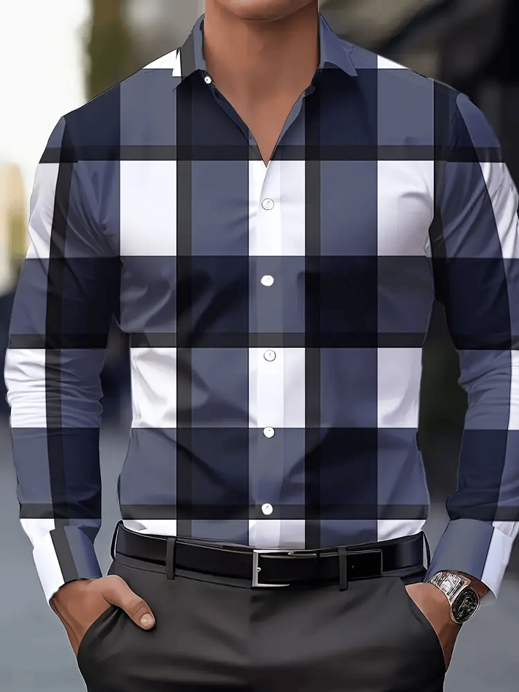 Camisa a cuadros ejecutivo de manga larga para hombre