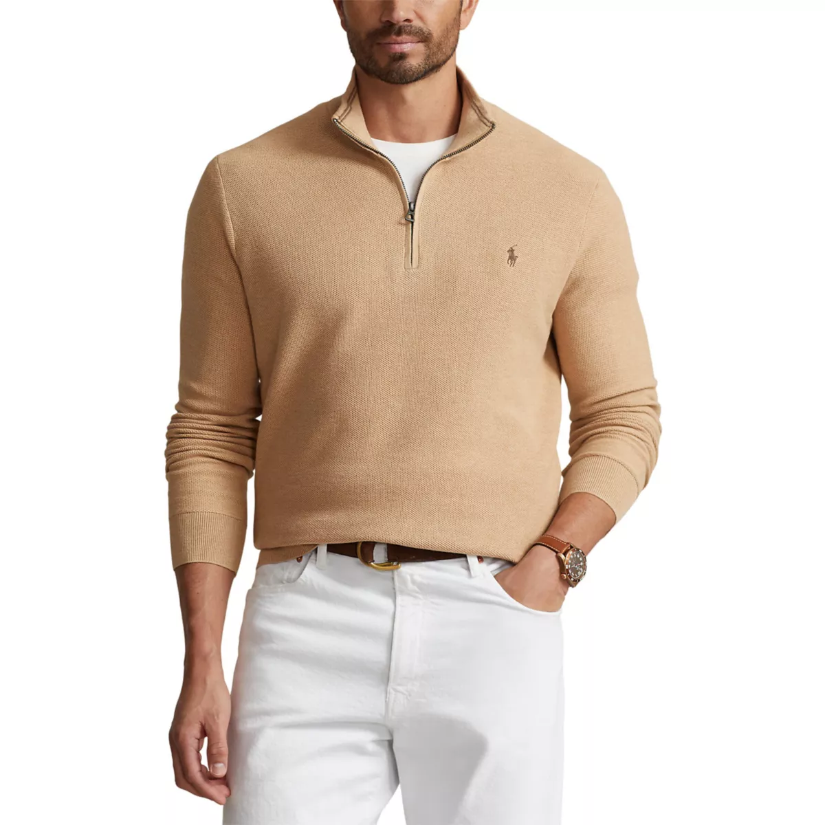 Big & Tall Mesh Knit Cotton Quarter Zip Sweater - 6