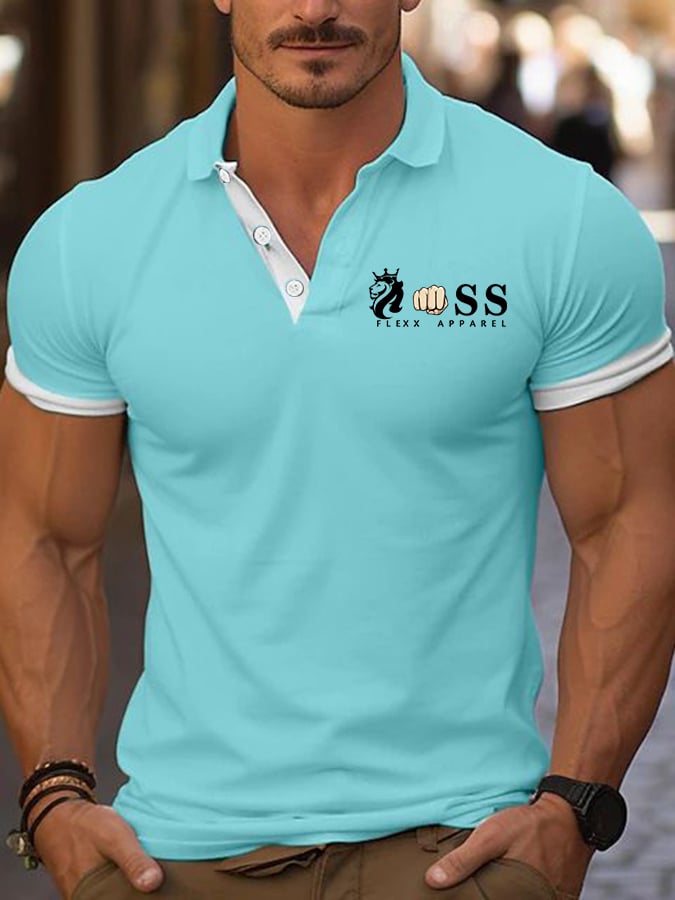 Casual ejecutivo a cuadros Contrast Color Polo para hombre