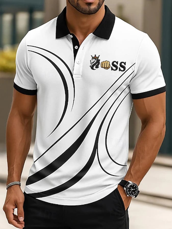 Casual ejecutivo Simple Contrast Color Line Polo para hombre