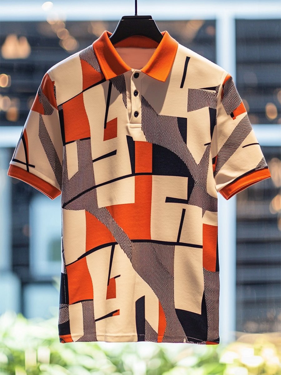 Camisa polo ejecutivo casual Bauhaus estampado Button de manga corta para hombre