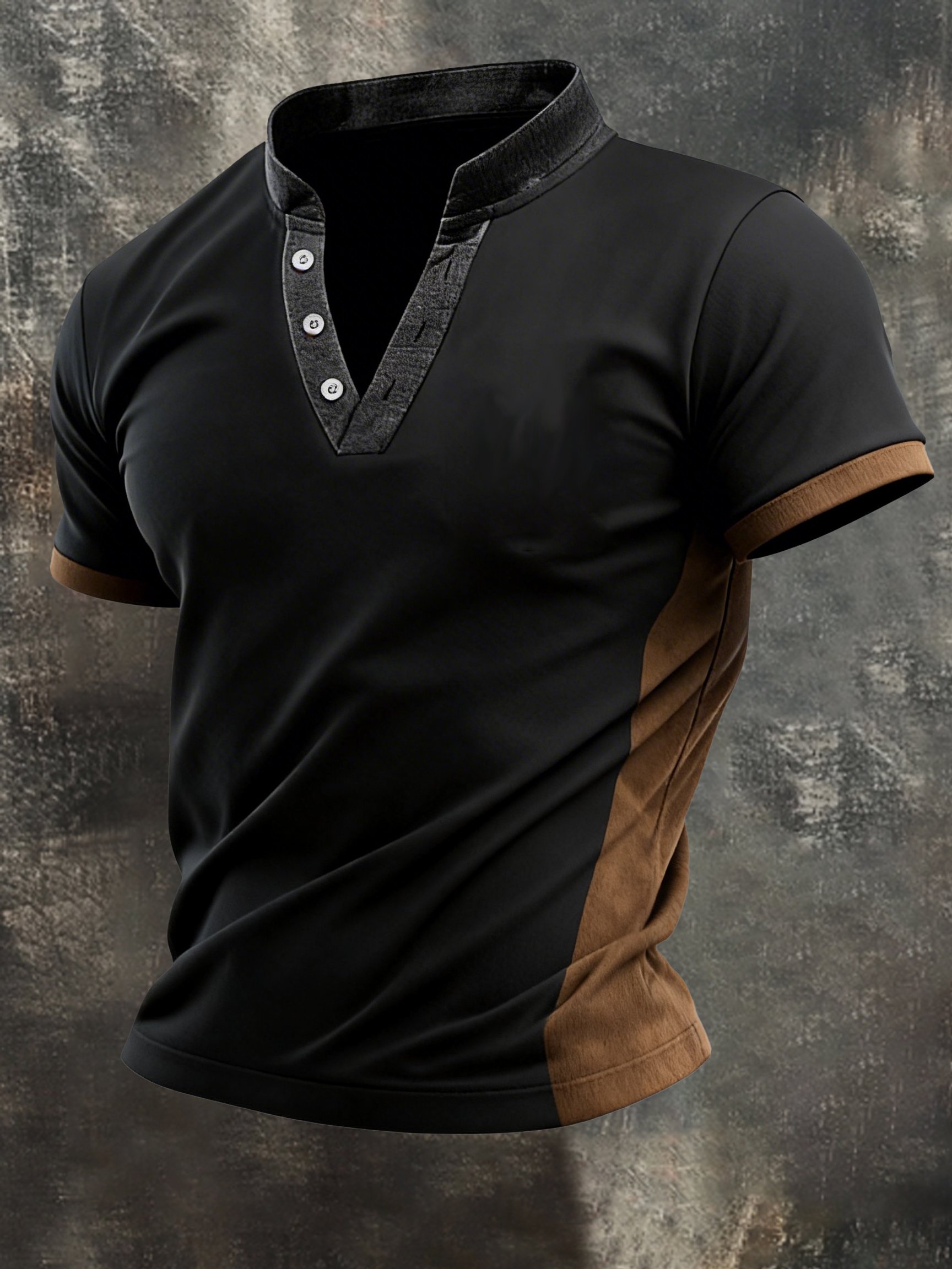 Camiseta retro Contrast Color Splicing V-Neck de manga corta para hombre