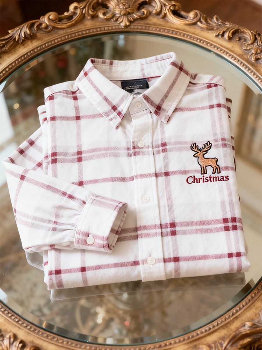 Camisa Christmas a cuadros de manga larga para hombre
