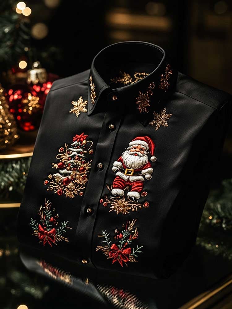 Camisa Christmas satén Luxe de manga larga con botones para hombre
