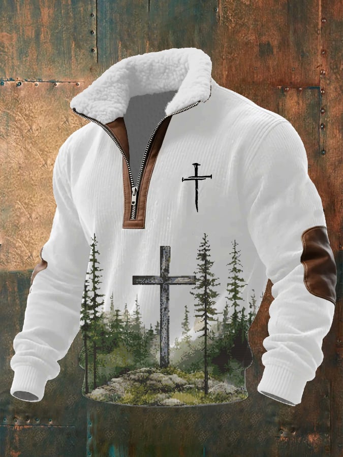 Sudadera Faith estampado tejidoted Fabric cierre Fur cuello de manga larga para hombre