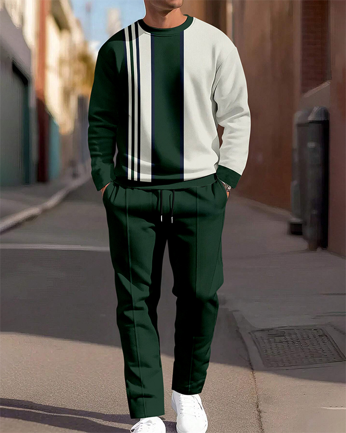 Simple Colorblock Round Neck casual Sports Set 066 para hombre
