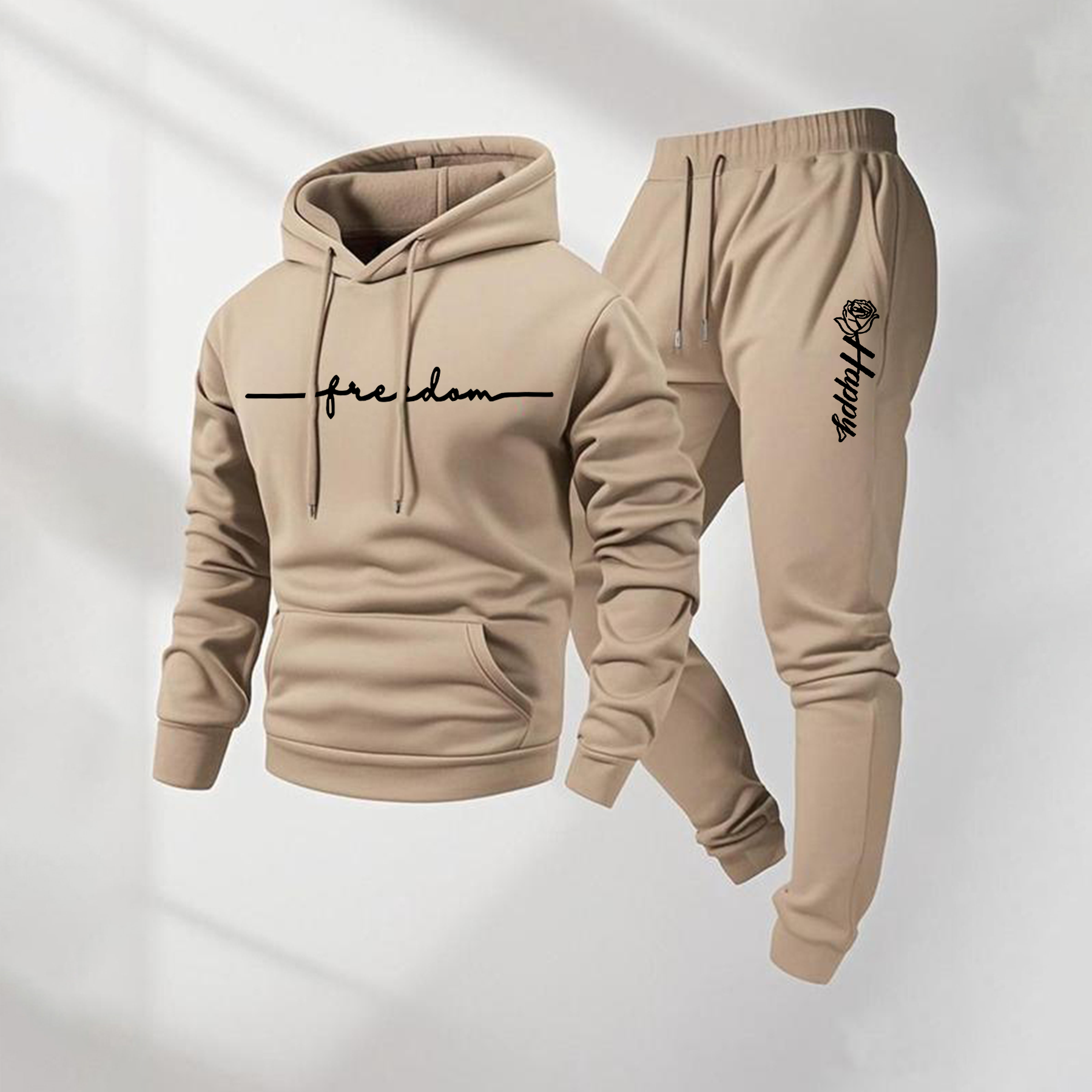 Sudadera con capucha Rose Pattern estampado and Drawstring Sweatpantalón Set, Menswear, casual Athletic de manga larga Hooded chaqueta & Trousers for Fall & Winter, Clothing for para uso diario Wear, Sportswear Indoor para exterior, Tracksuit, Athleisure para hombre