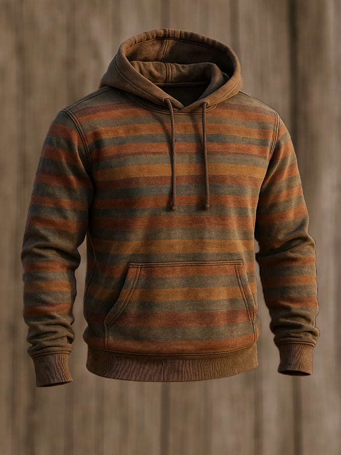 Sudadera retro desgastado en bloques de color estampado casual de manga larga para hombre