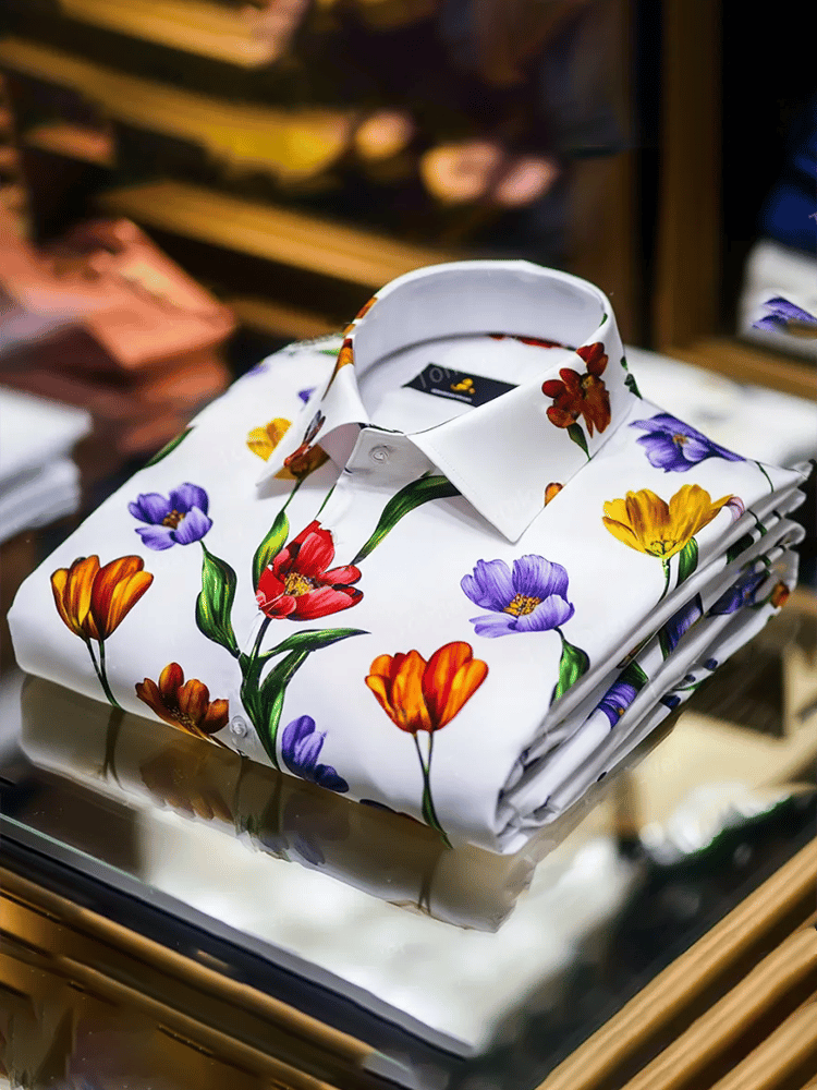 Camisa ejecutivo de lujo floral estampado de manga corta para hombre