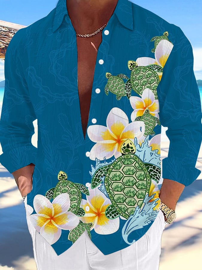 Camisa Hawaii Turtles estampado de moda Vacation And casual (With Pockets) para hombre