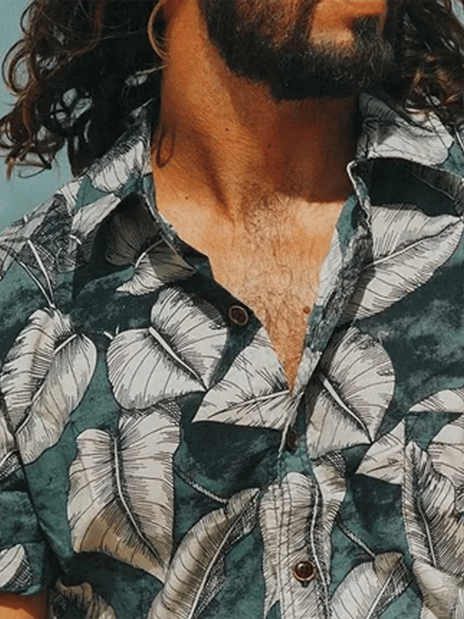 Camisa Resort tropical Botanical estampado de manga corta bolsillos para hombre