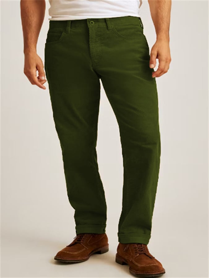 Casual de color sólido pana Straight Trousers para hombre