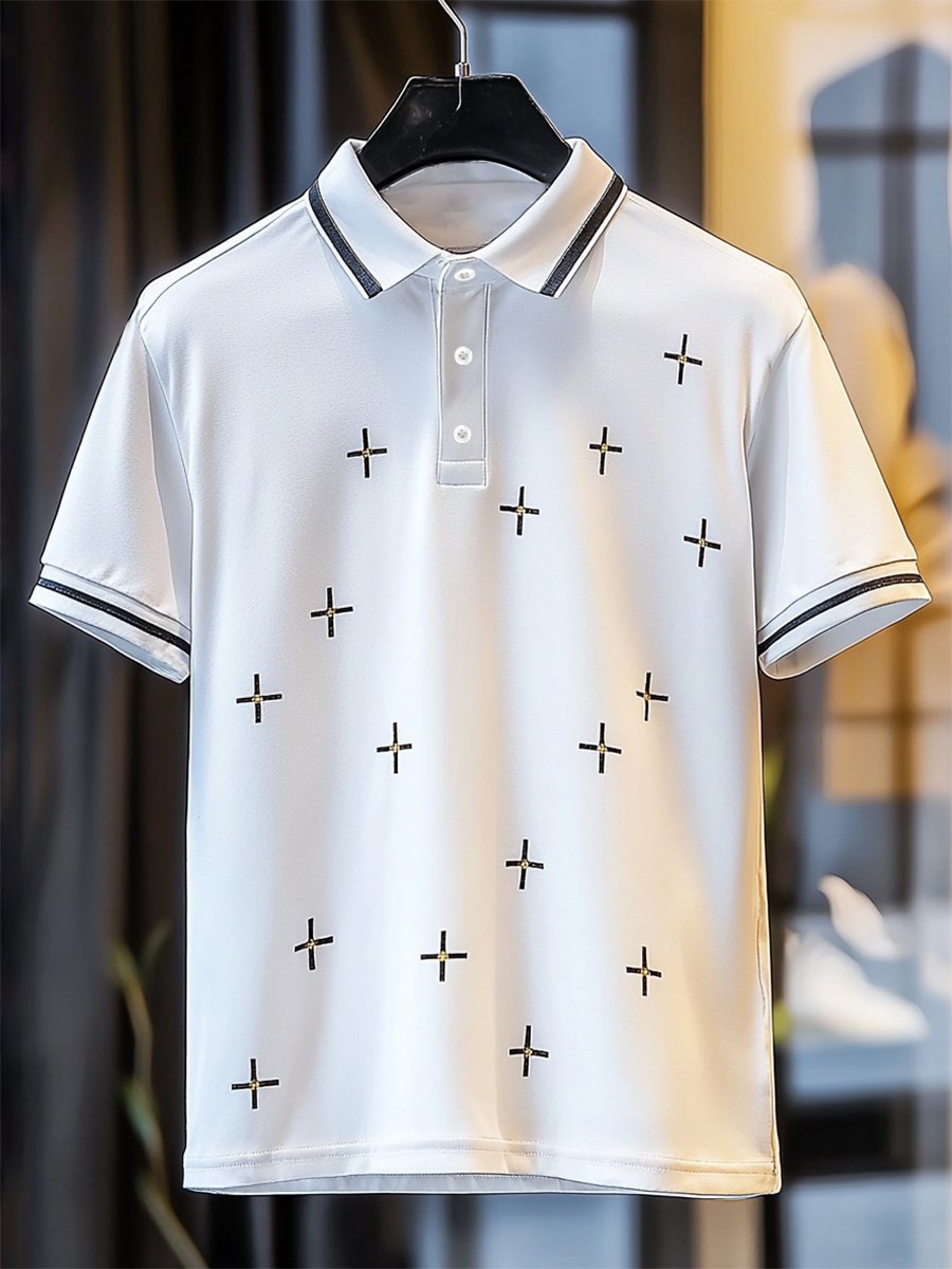 Camisa polo casual ejecutivo Cross Button de manga corta para hombre