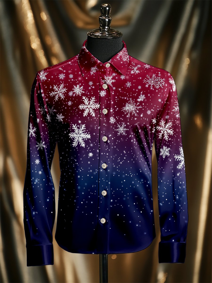 Camisa seda de lujo Christmas de manga larga para hombre