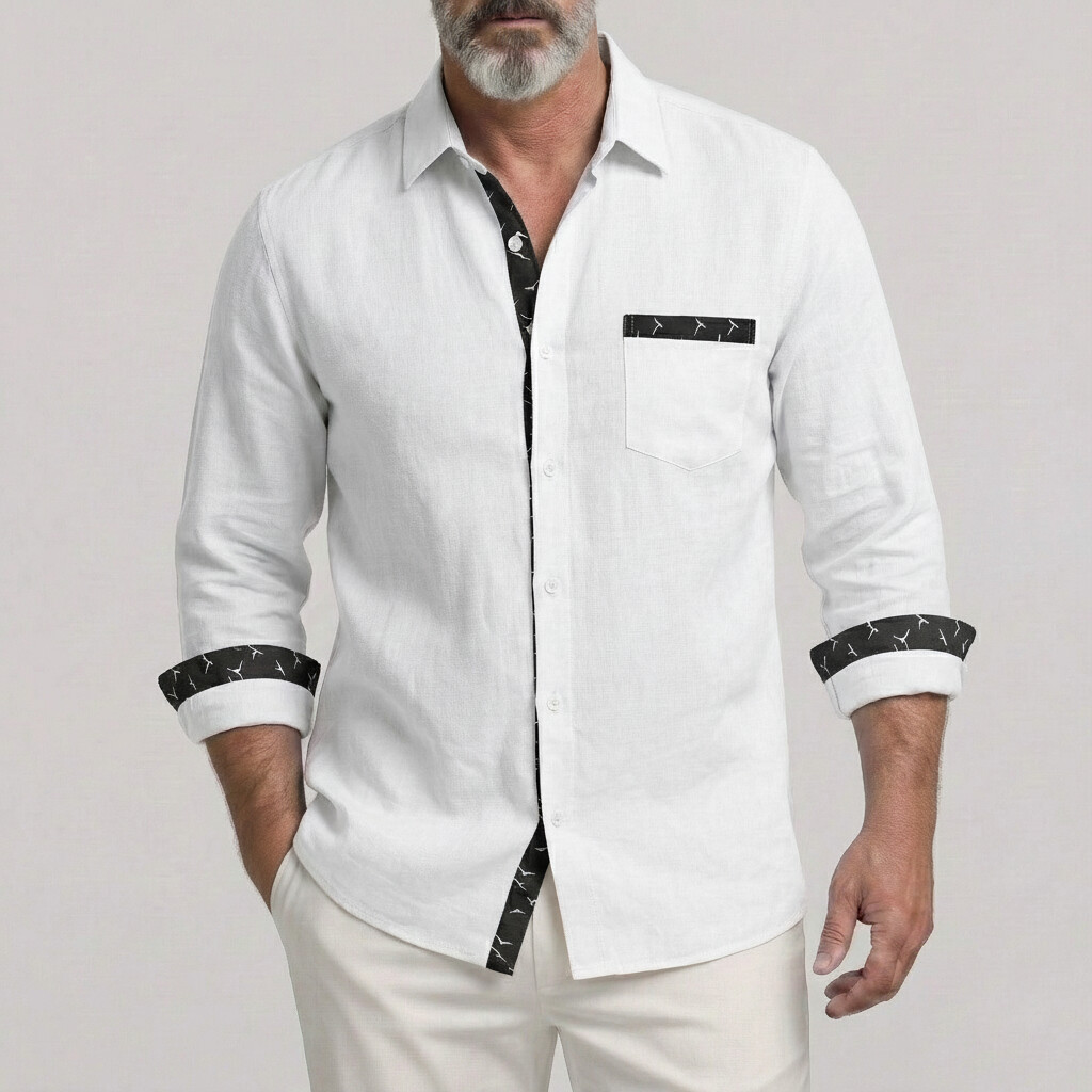 Camisa Vacation Sky Blue Contrast Trim Sea Gull estampado Chest Pocket de manga larga para hombre