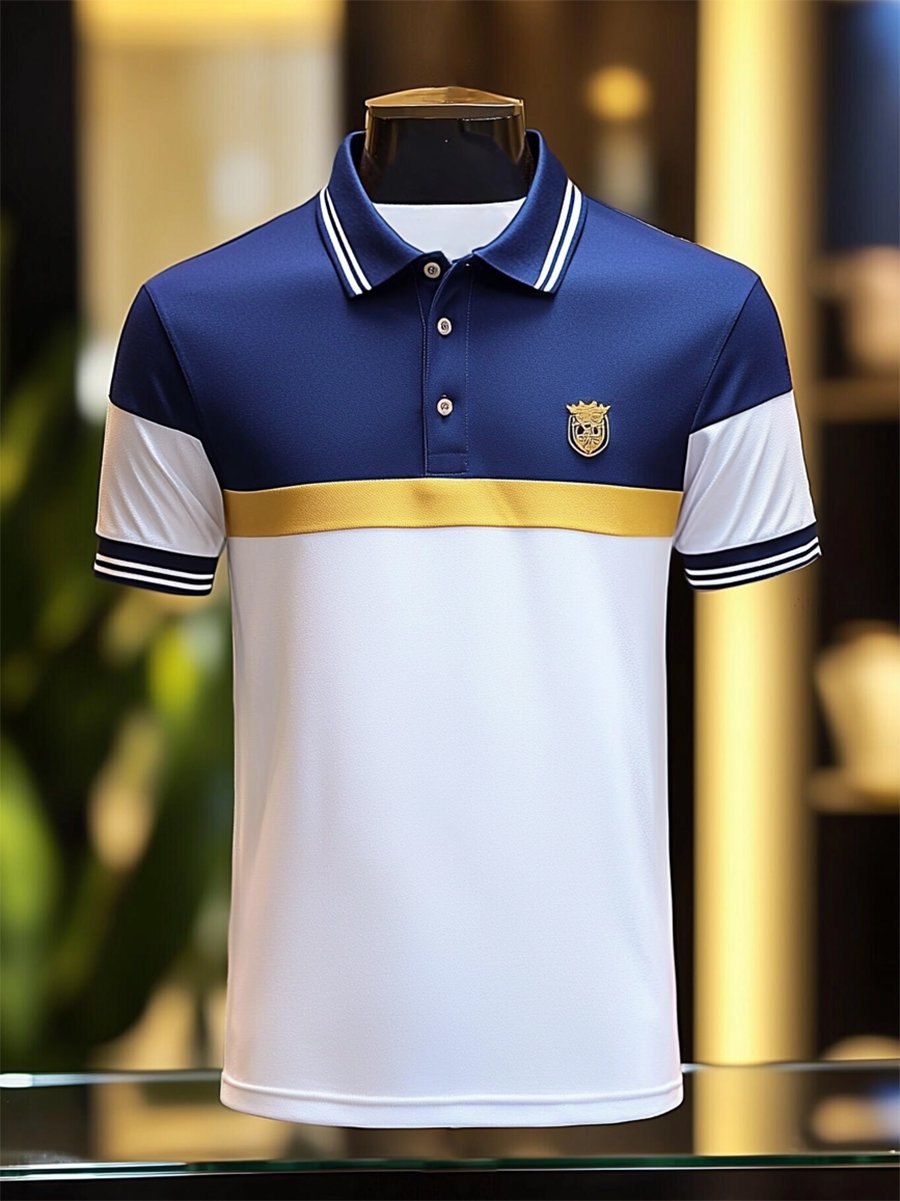 Camisa polo casual ejecutivo rayas estampado con botones de manga corta para hombre