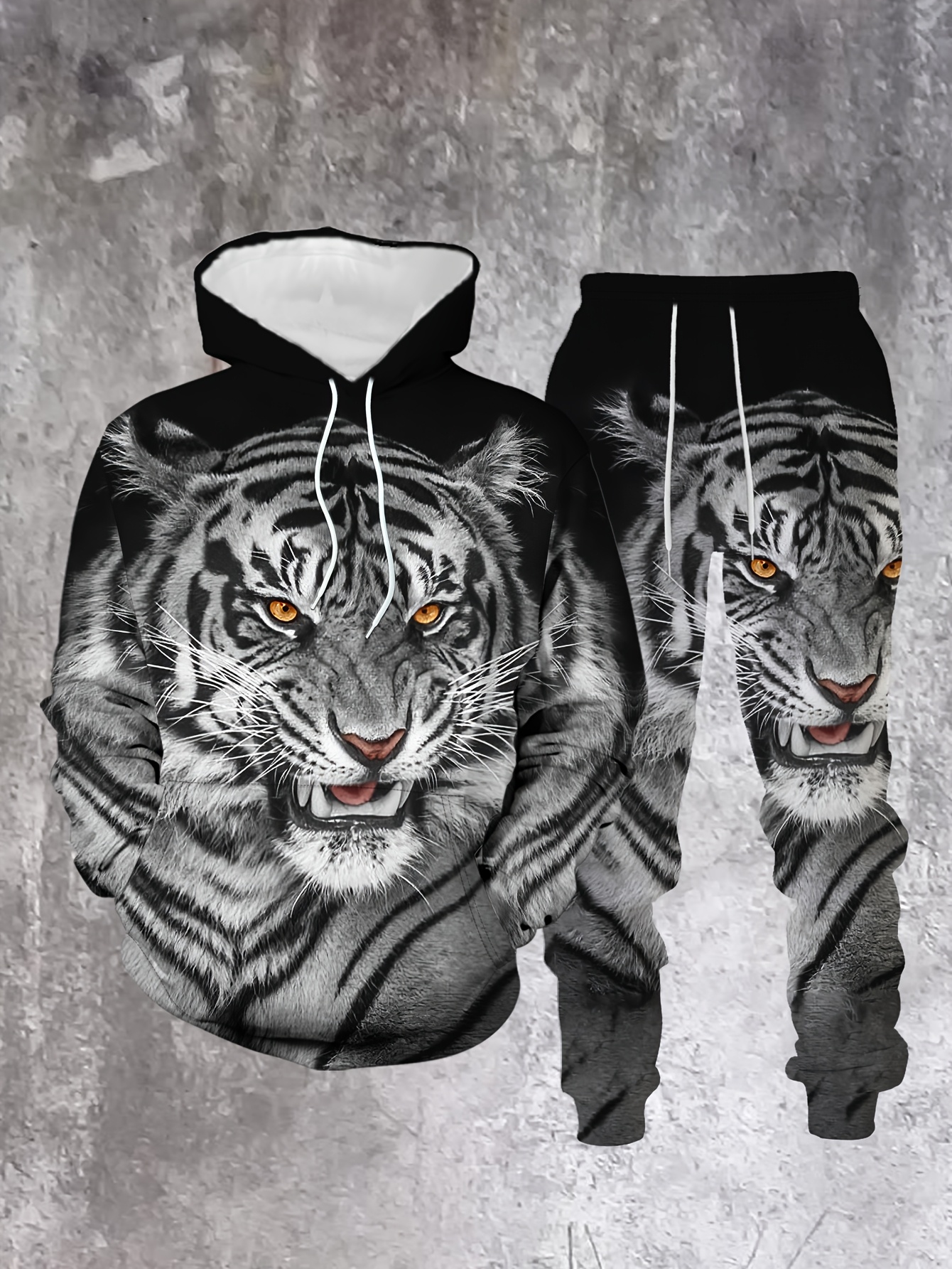 Conjunto de dos piezas casual Color "Tiger" estampado sudadera con capuchas de manga larga sudaderas & Sweatpantalón para hombre