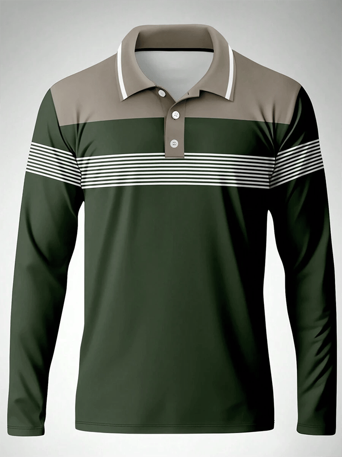 Camisa polo a rayas ejecutivo casual de manga larga para hombre
