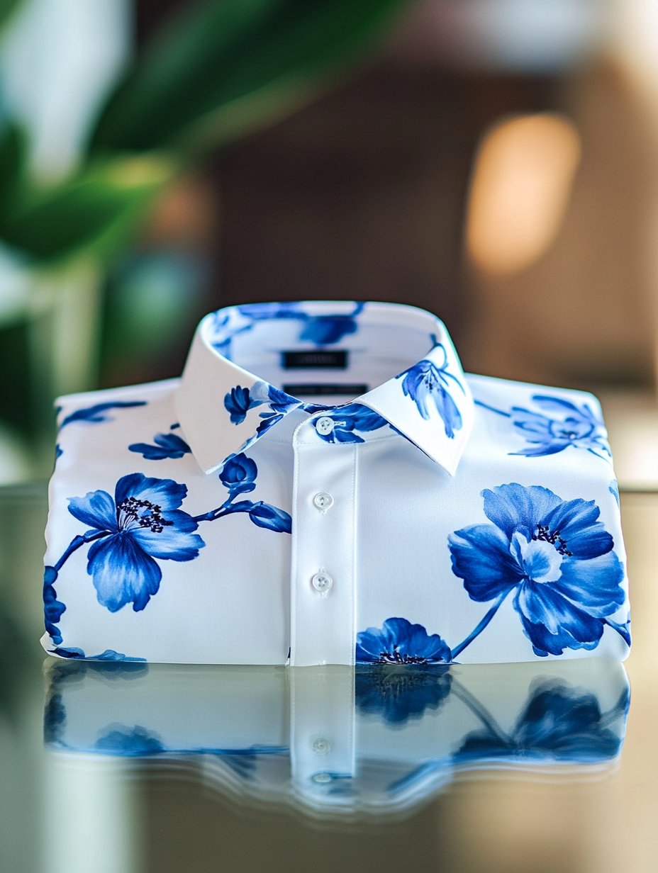 Camisa ejecutivo casual Camellia floral solapa de manga corta para hombre