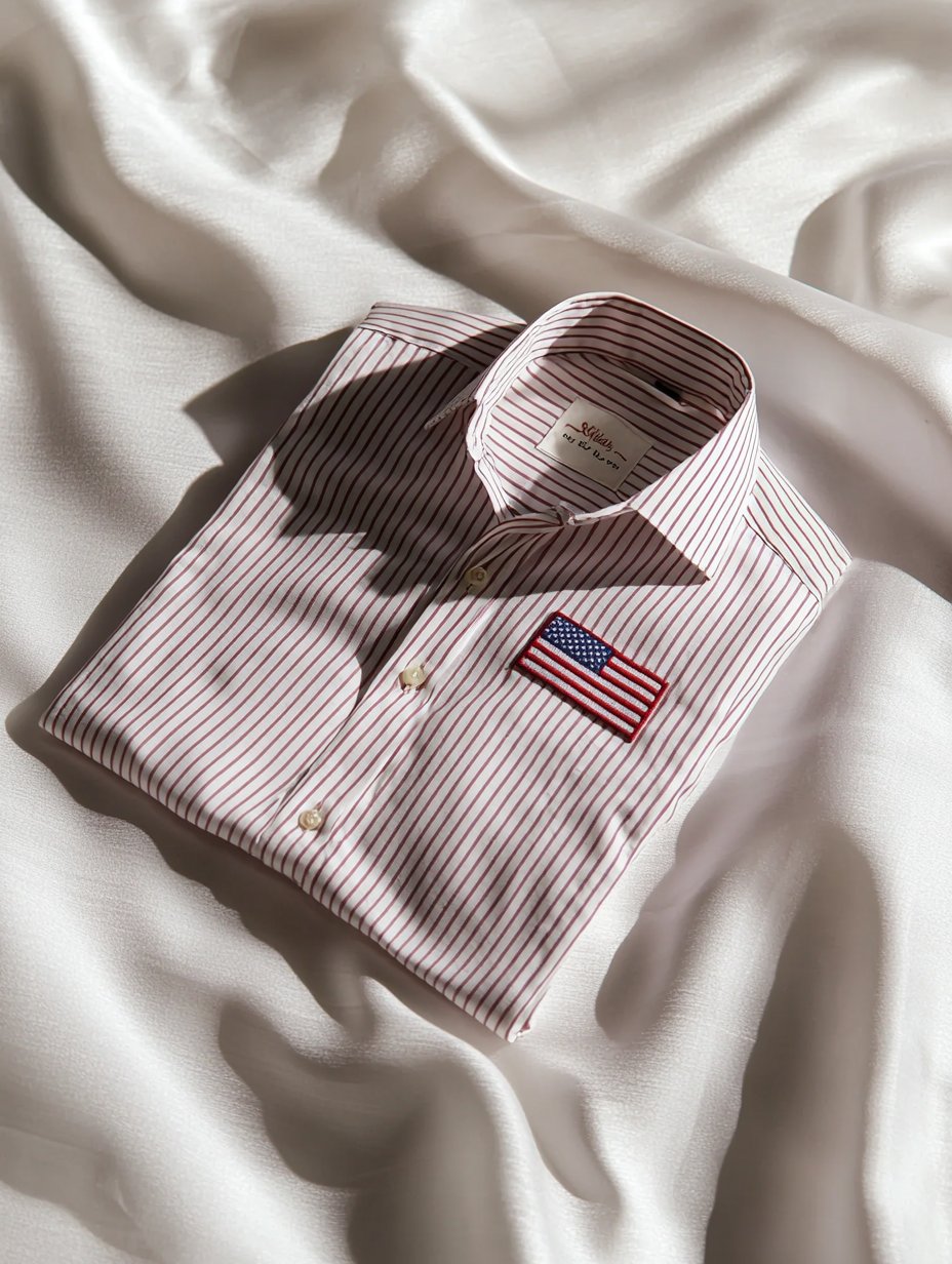 Camisa ejecutivo a rayas Independence Day American Flag de manga corta con botones para hombre