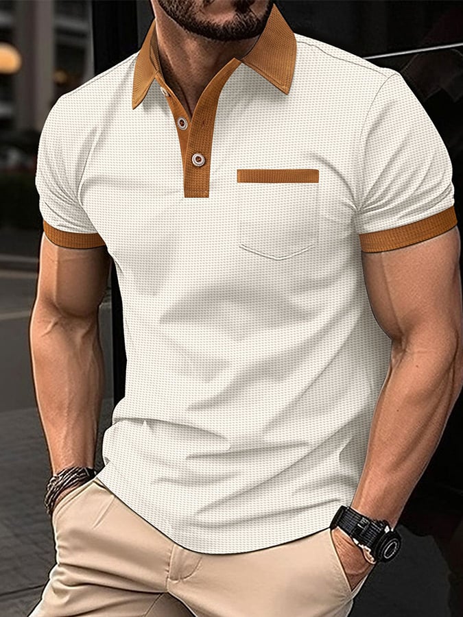Camisa polo Waffle Fabric de moda casual (With bolsillos) para hombre
