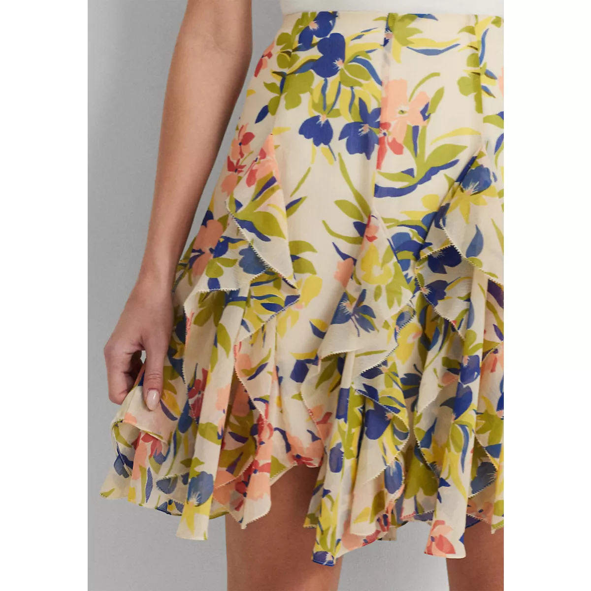 Floral Ruffle Trim Georgette Skirt - 3