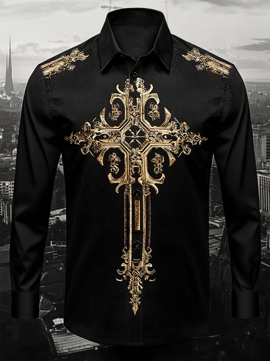 Camisa retro casual Faith ejecutivo de manga larga para hombre