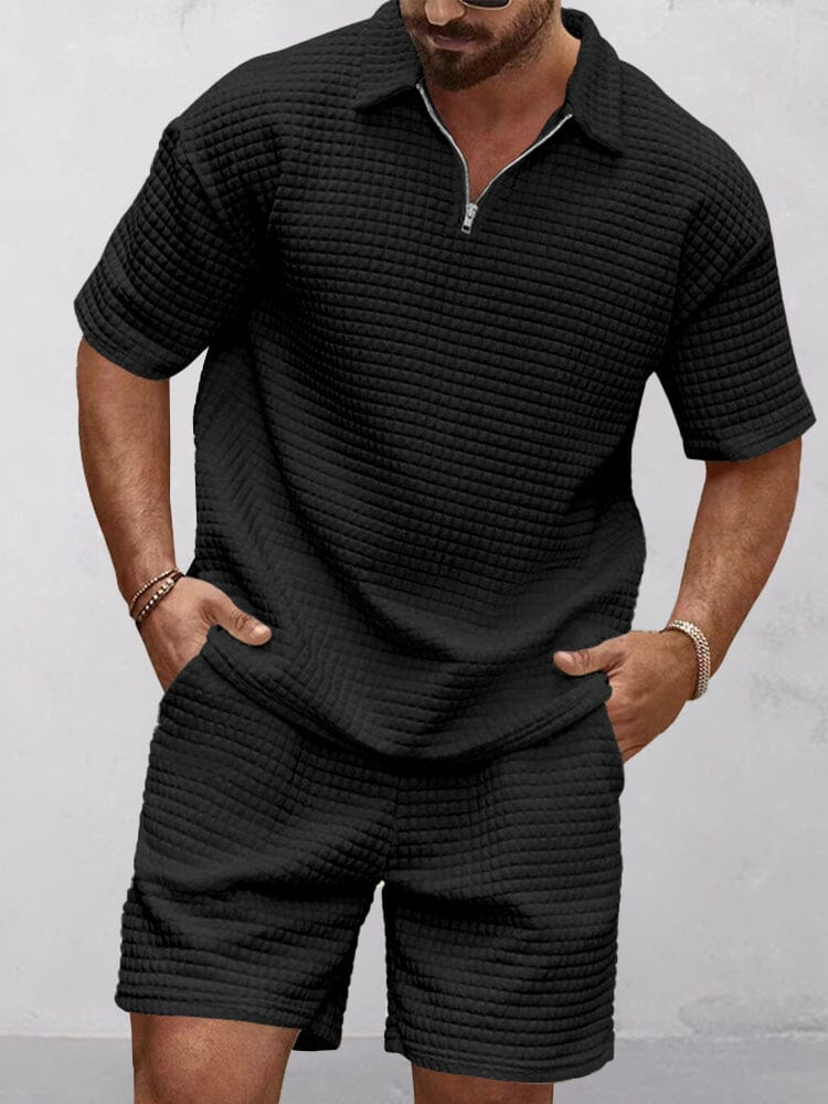 Casual Art estampado Waffle Texture Summer Polo Set 078 para hombre