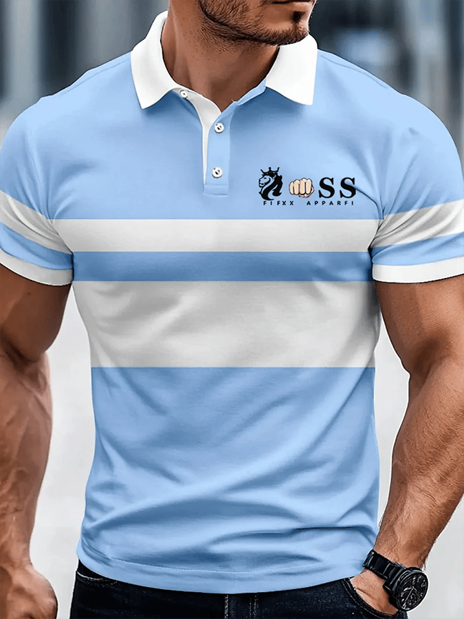 Camisa polo retro Letter Design estampado casual para hombre