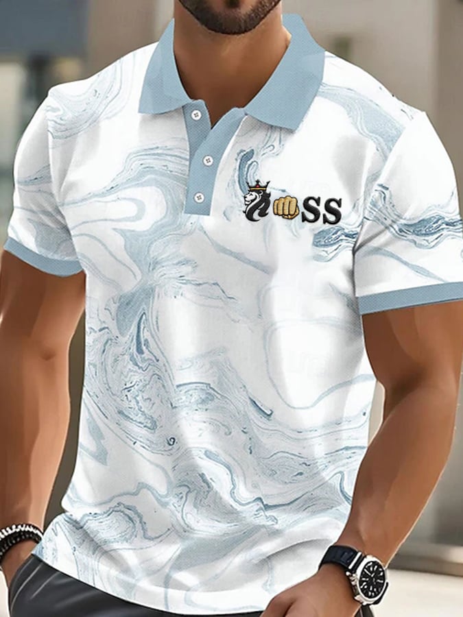 Casual ejecutivo Simple Contrast Color Line Polo para hombre