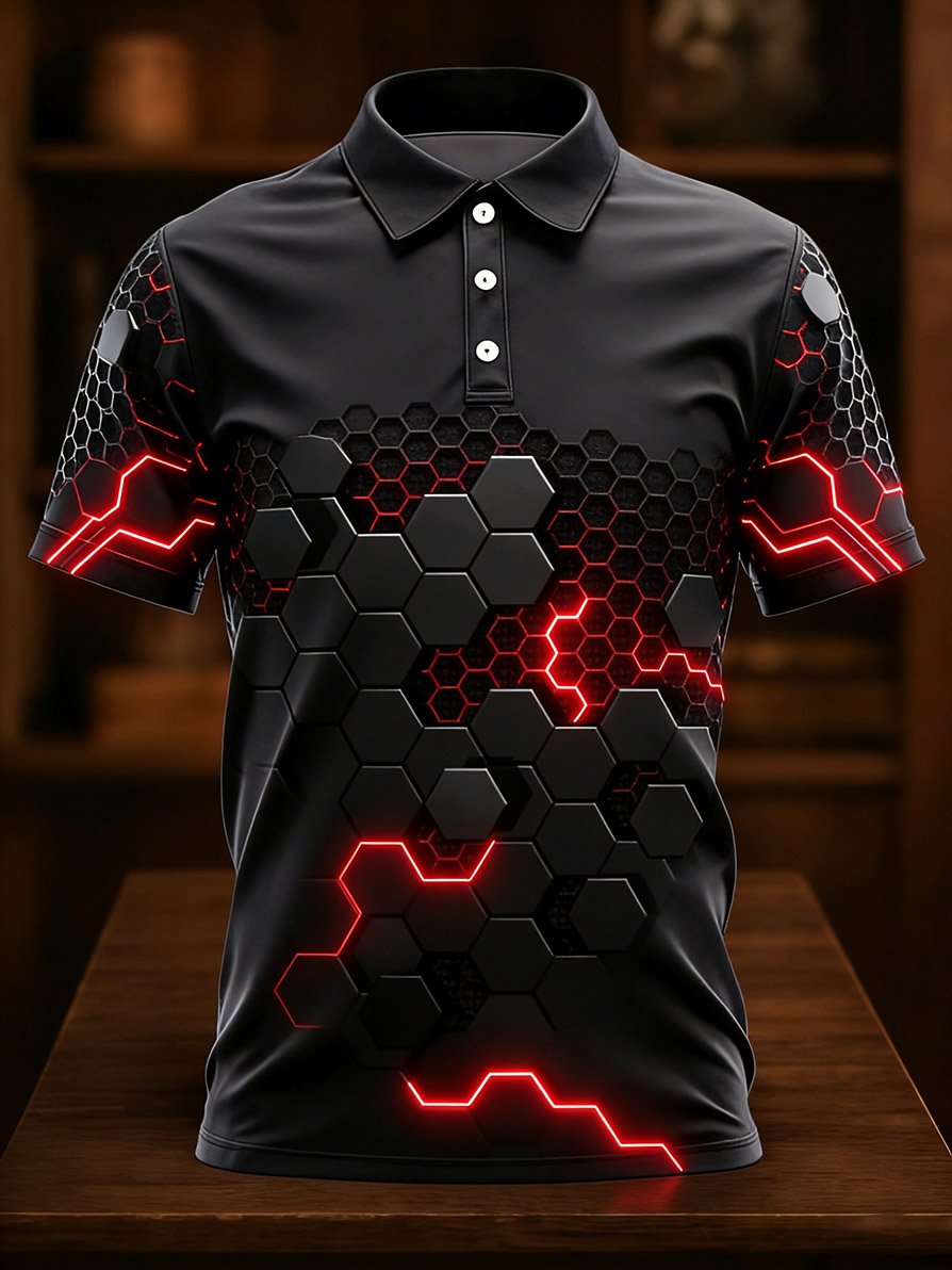 Camisa polo ejecutivo casual Art Button de manga corta para hombre