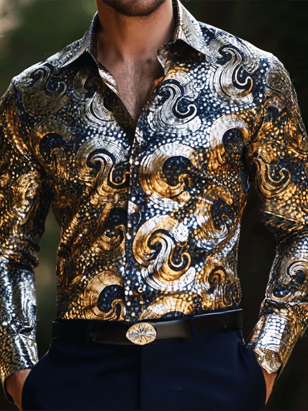 Camisa satén Luxe de manga larga con botones para hombre