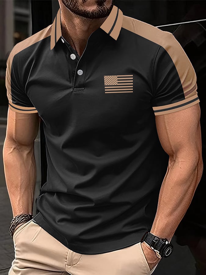 Camisa polo retro Flag estampado para hombre