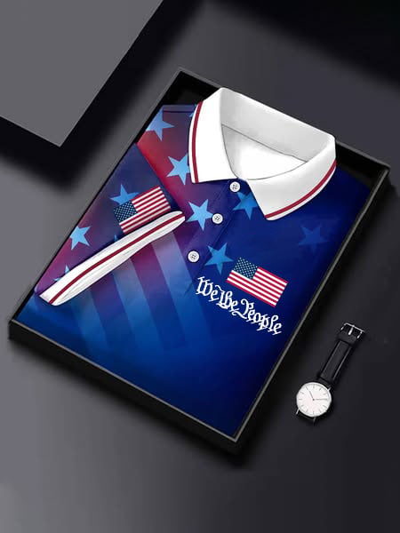 Camisa polo retro Independence Day We The People estampado para hombre