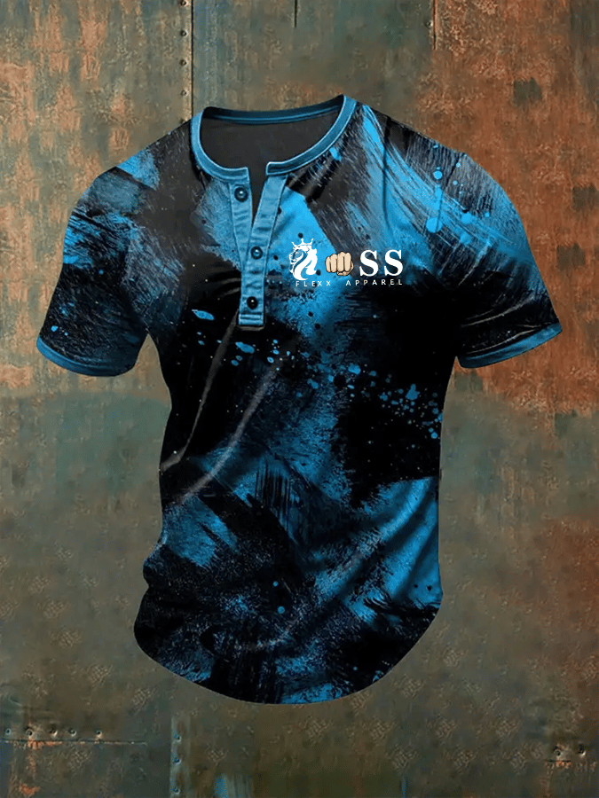 Camiseta vintage Letter Design estampado Henley Neck para hombre