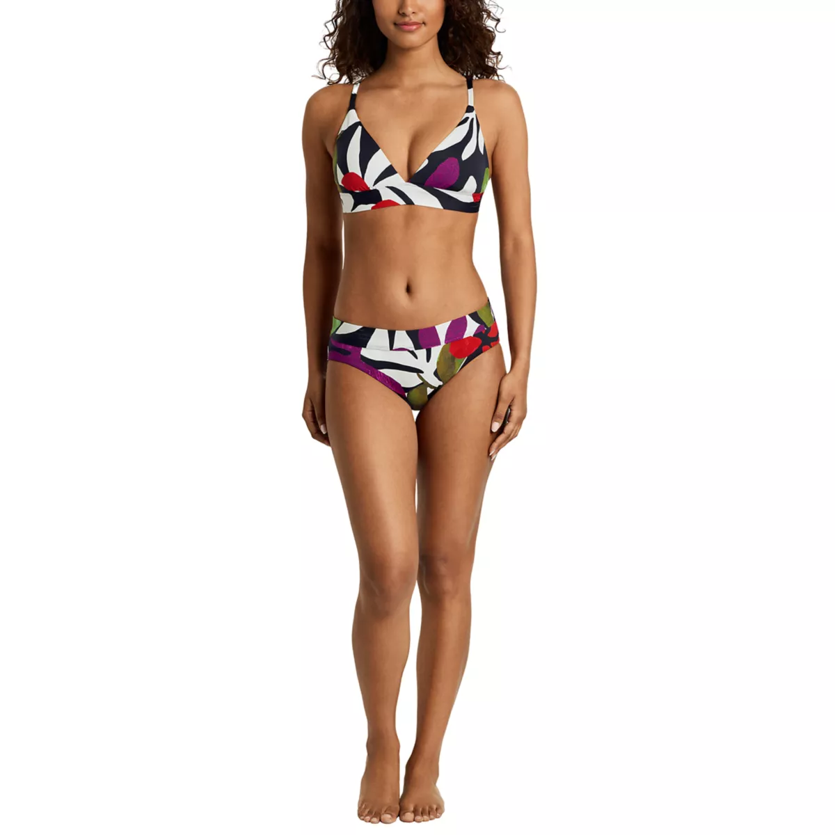 Modern Jungle Floral Triangle V-Neck Bikini Top - 1