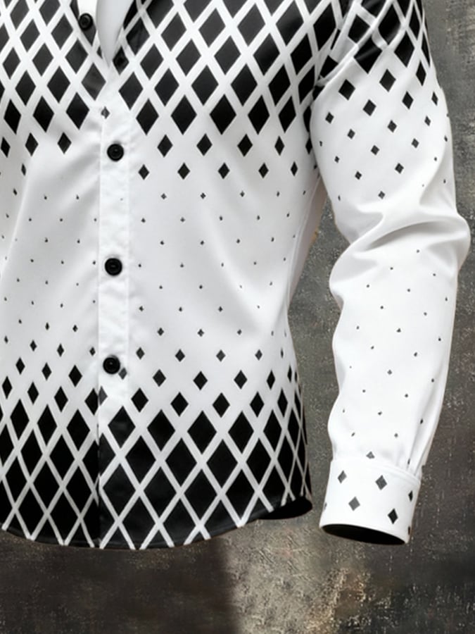 Camisa vintage Color-Block estampado de manga larga para hombre