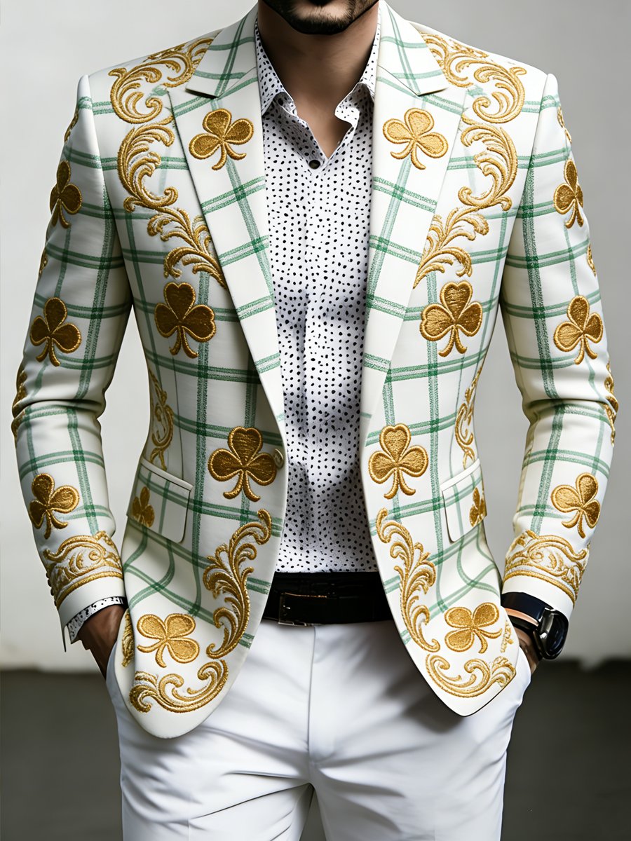 Chaqueta de lujo St. Patrick's Day Shamrock estampado Suit para hombre