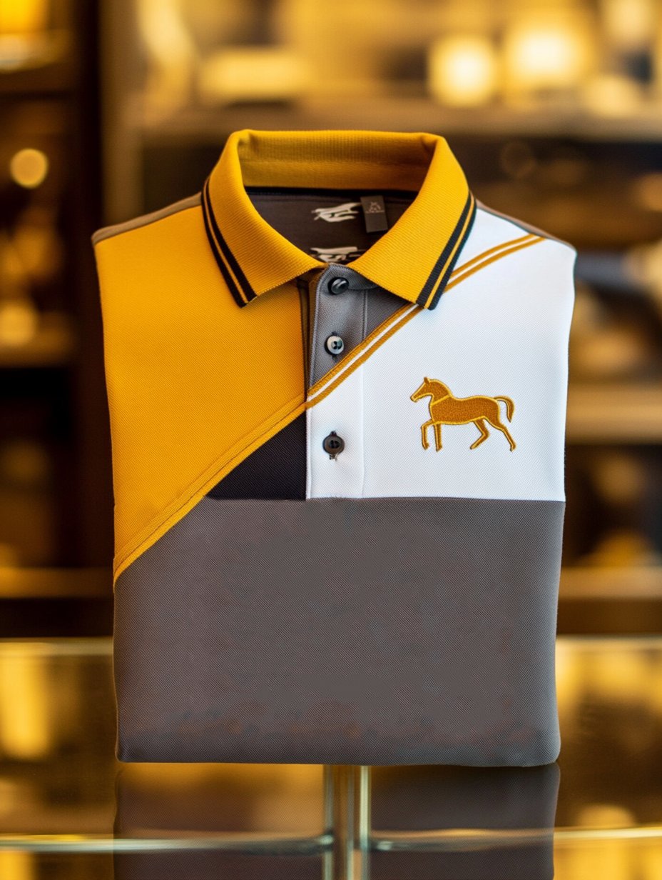 Camisa polo ejecutivo casual Horseback Rider con botones de manga corta para hombre