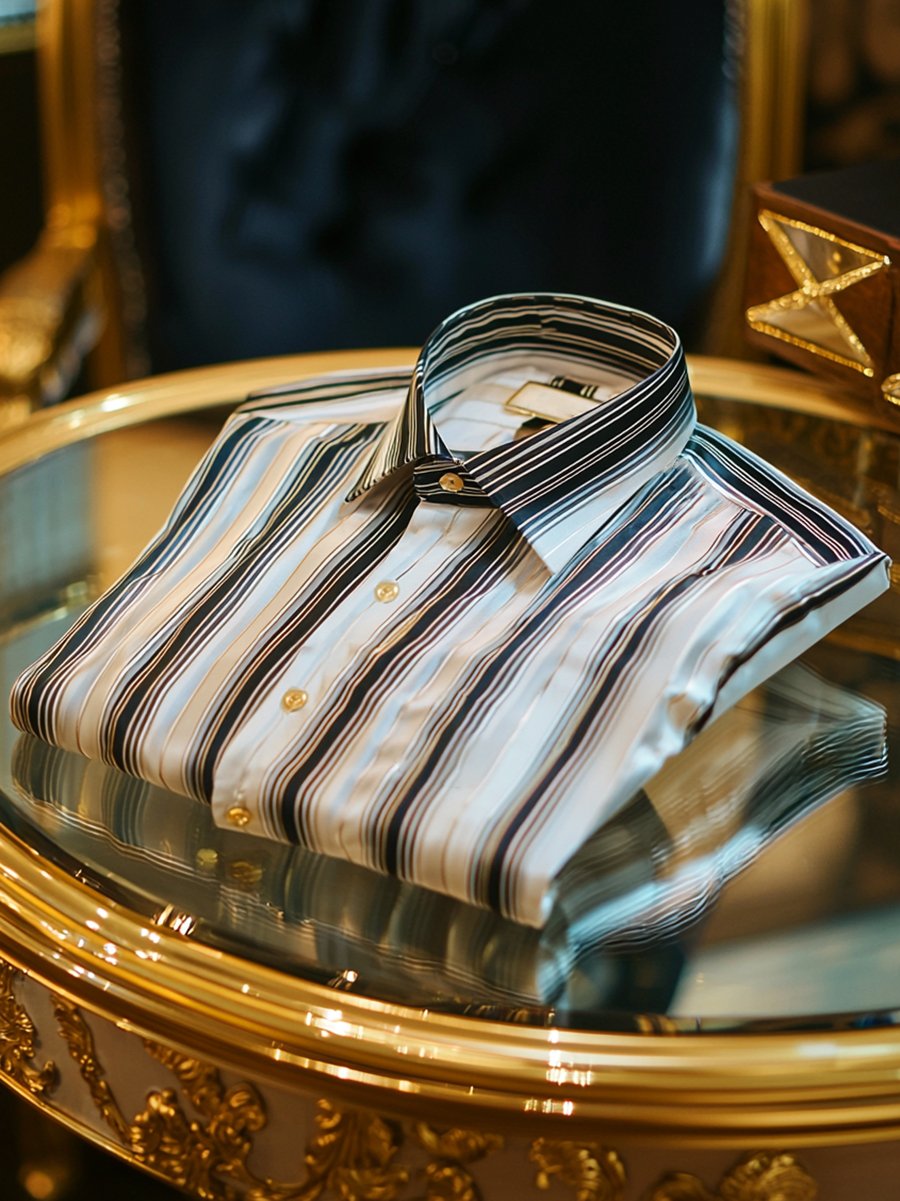 Camisa satén a rayas de lujo ejecutivo de manga larga para hombre