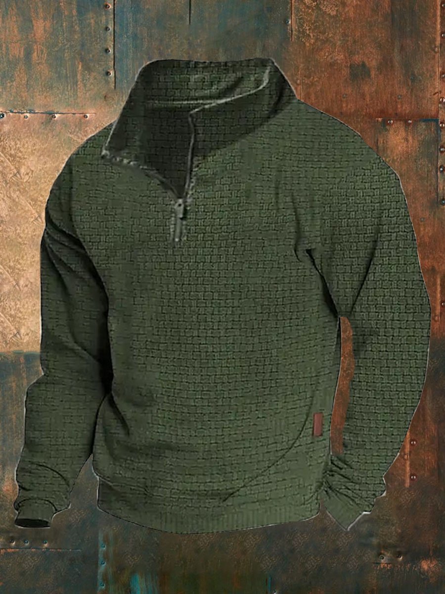 Sudadera de color sólido retro Half-Zip para hombre